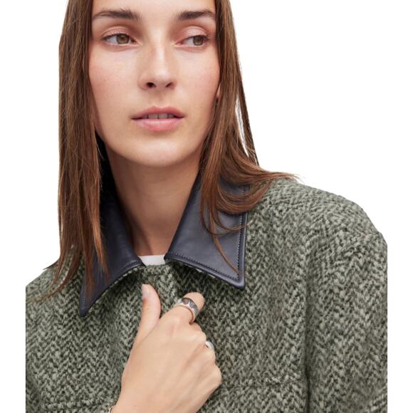 Madewell Wm's Leather Collar Flap Pocket Field Jacket Grey Tweed NWT MSRP $378 - Picture 4 of 5